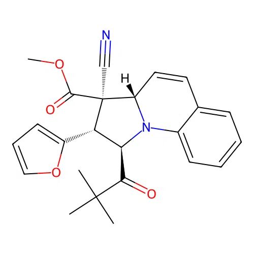 (1R,2R,3R,3aS)-methyl 3-cyano-2-(furan-2-yl)-1-pivaloyl-1,2,3,3a-tetrahydropyrrolo[1,2-a]quinoline-3-carboxylate structure
