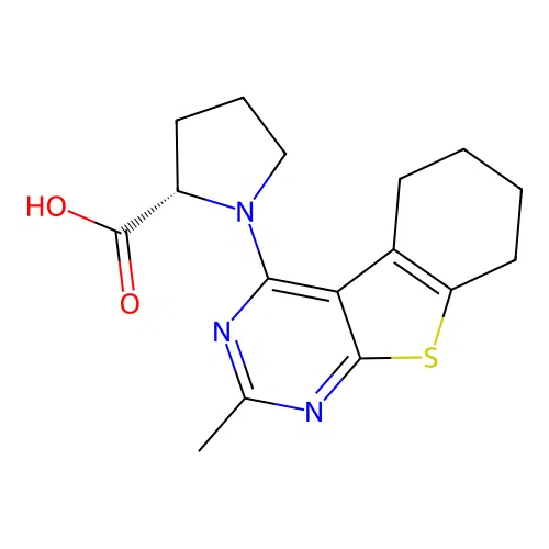 (2S)-1-(2-methyl-5,6,7,8-tetrahydro-[1]benzothiolo[2,3-d]pyrimidin-4-yl)pyrrolidine-2-carboxylic acid structure