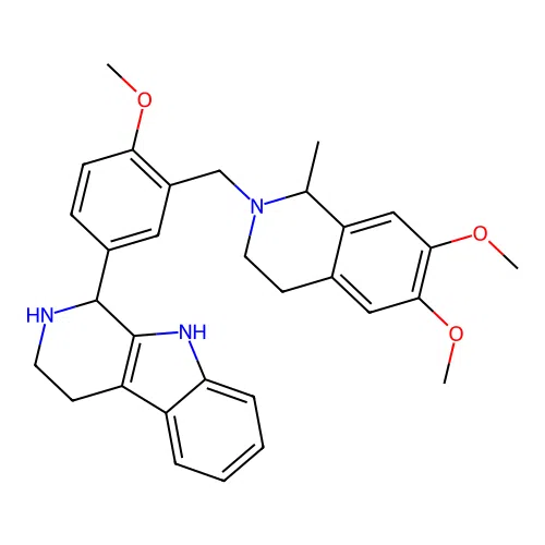 1-{3-[(6,7-dimethoxy-1-methyl-3,4-dihydroisoquinolin-2(1H)-yl)methyl]-4-methoxyphenyl}-2,3,4,9-tetrahydro-1H-beta-carboline structure