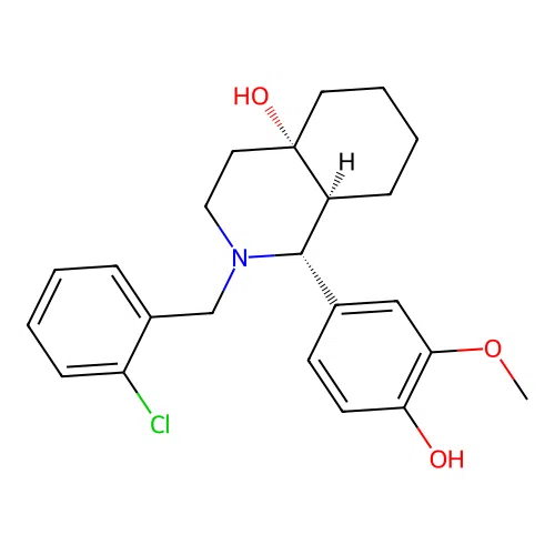 (1R,4aS,8aS)-2-(2-chlorobenzyl)-1-(4-hydroxy-3-methoxyphenyl)decahydroisoquinolin-4a-ol structure