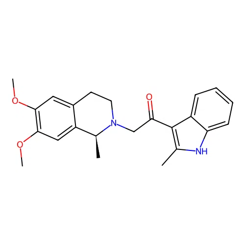 (S)-2-(6,7-dimethoxy-1-methyl-3,4-dihydroisoquinolin-2(1H)-yl)-1-(2-methyl-1H-indol-3-yl)ethanone structure