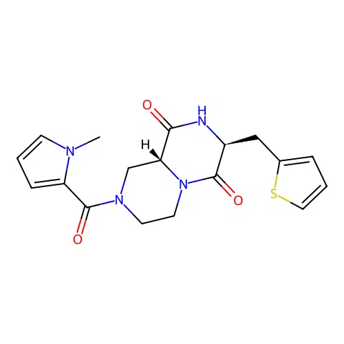 (7S,9aR)-2-(1-Methyl-1H-pyrrole-2-carbonyl)-7-(thiophen-2-ylmethyl)hexahydro-2H-pyrazino[1,2-a]pyrazine-6,9-dione structure