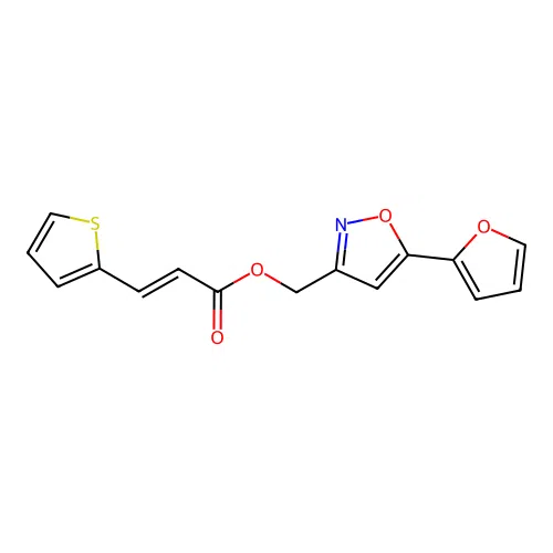 (E)-(5-(furan-2-yl)isoxazol-3-yl)methyl 3-(thiophen-2-yl)acrylate structure