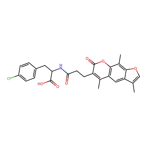 3-(4-chlorophenyl)-2-(3-(3,5,9-trimethyl-7-oxo-7H-furo[3,2-g]chromen-6-yl)propanamido)propanoic acid structure
