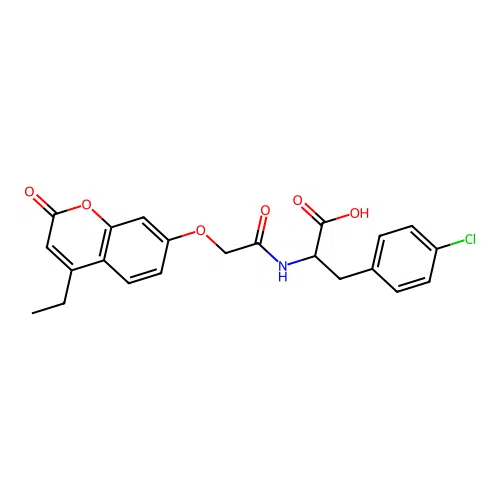 3-(4-chlorophenyl)-2-(2-((4-ethyl-2-oxo-2H-chromen-7-yl)oxy)acetamido)propanoic acid structure