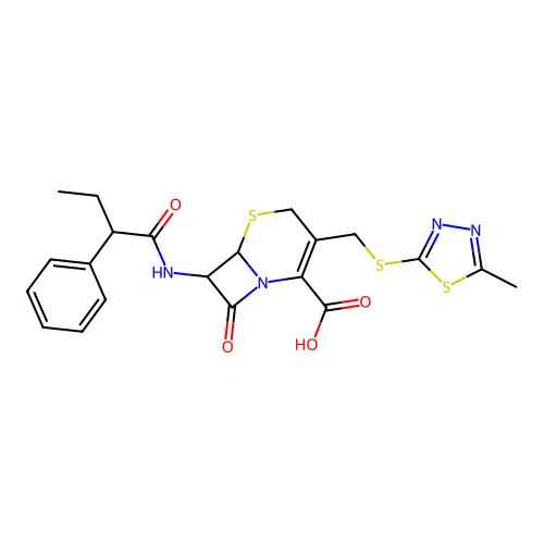 3-{[(5-methyl-1,3,4-thiadiazol-2-yl)sulfanyl]methyl}-8-oxo-7-[(2-phenylbutanoyl)amino]-5-thia-1-azabicyclo[4.2.0]oct-2-ene-2-carboxylic acid structure