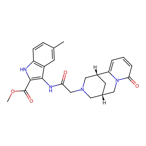 methyl 5-methyl-3-({[(1R,5S)-8-oxo-1,5,6,8-tetrahydro-2H-1,5-methanopyrido[1,2-a][1,5]diazocin-3(4H)-yl]acetyl}amino)-1H-indole-2-carboxylate structure