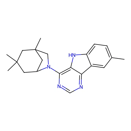 8-methyl-4-(1,3,3-trimethyl-6-azabicyclo[3.2.1]oct-6-yl)-5H-pyrimido[5,4-b]indole structure