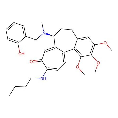 (7S)-10-(butylamino)-7-[(2-hydroxyphenyl)methyl-methylamino]-1,2,3-trimethoxy-6,7-dihydro-5H-benzo[a]heptalen-9-one structure