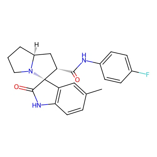 (2'S,3R,7a'S)-N-(4-fluorophenyl)-5-methyl-2-oxo-1',2',5',6',7',7a'-hexahydrospiro[indoline-3,3'-pyrrolizine]-2'-carboxamide structure
