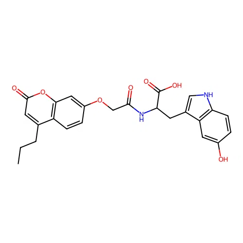 3-(5-hydroxy-1H-indol-3-yl)-2-(2-((2-oxo-4-propyl-2H-chromen-7-yl)oxy)acetamido)propanoic acid structure
