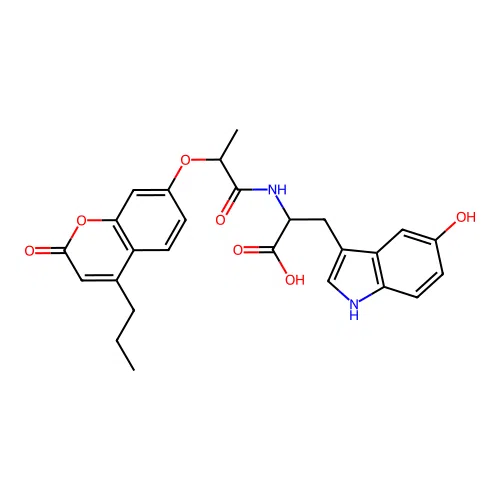 3-(5-hydroxy-1H-indol-3-yl)-2-(2-((2-oxo-4-propyl-2H-chromen-7-yl)oxy)propanamido)propanoic acid structure