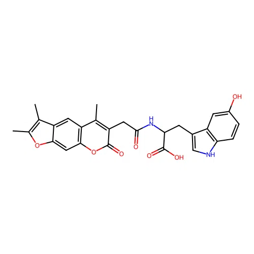 5-hydroxy-N-[(2,3,5-trimethyl-7-oxo-7H-furo[3,2-g]chromen-6-yl)acetyl]tryptophan structure