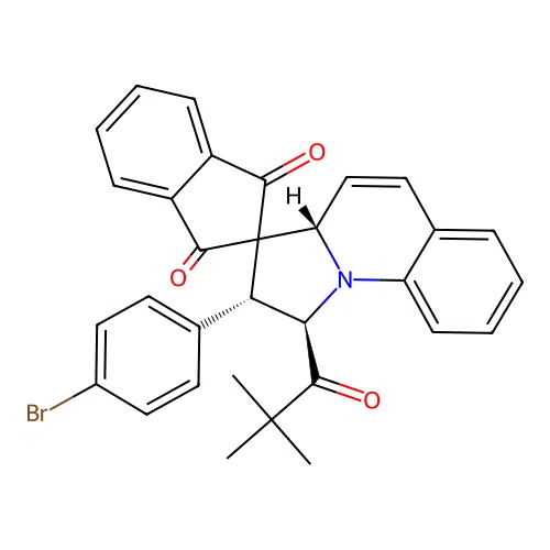 (1'R,2'R,3a'S)-2'-(4-bromophenyl)-1'-(2,2-dimethylpropanoyl)-1',2'-dihydro-3a'H-spiro[indene-2,3'-pyrrolo[1,2-a]quinoline]-1,3-dione structure