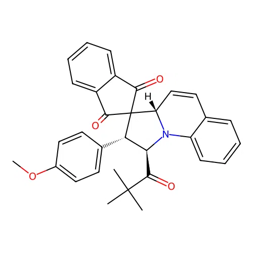 (1'R,2'R,3a'S)-1'-(2,2-dimethylpropanoyl)-2'-(4-methoxyphenyl)-1',2'-dihydro-3a'H-spiro[indene-2,3'-pyrrolo[1,2-a]quinoline]-1,3-dione structure