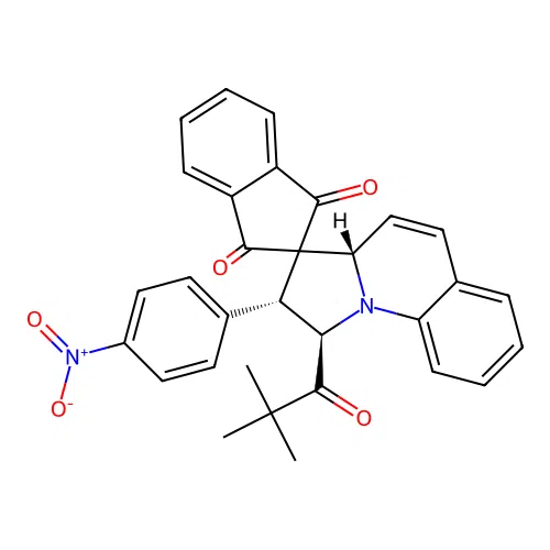 (1'R,2'R,3a'S)-1'-(2,2-dimethylpropanoyl)-2'-(4-nitrophenyl)-1',2'-dihydro-3a'H-spiro[indene-2,3'-pyrrolo[1,2-a]quinoline]-1,3-dione structure