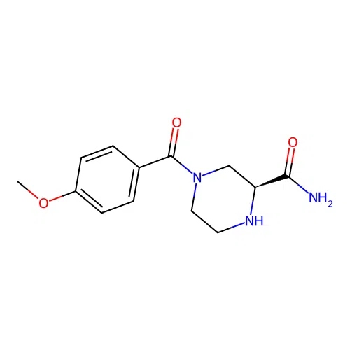 (2S)-4-(4-methoxybenzoyl)piperazine-2-carboxamide structure