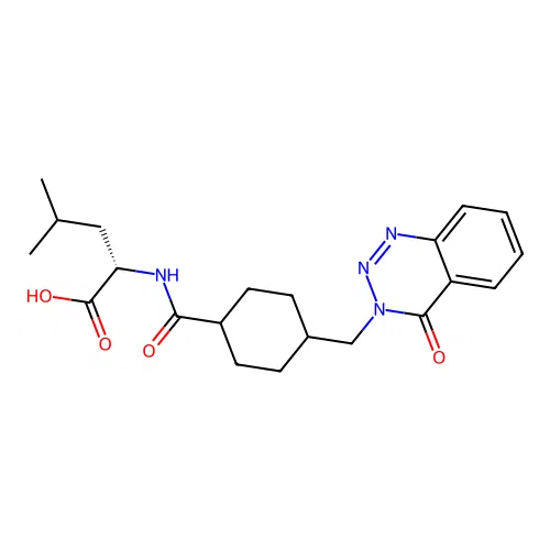 N-({4-[(4-oxo-1,2,3-benzotriazin-3(4H)-yl)methyl]cyclohexyl}carbonyl)-L-leucine structure