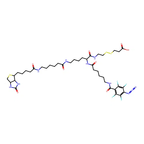 2-{N2-[N6-(4-Azido-2,3,5,6-tetrafluorobenzoyl)-6 -aminocaproyl]-N6-(6-biotinamidocaproyl)-L -lysinylamido}] Ethyl 2-Carboxyethyl Disulfide structure