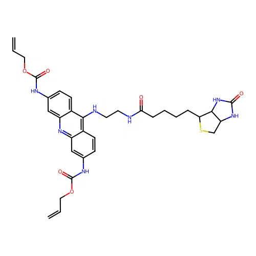 2,7-Bis(alloxycarbonylamino)-9-(biotinylaminoethylamino)acridine structure
