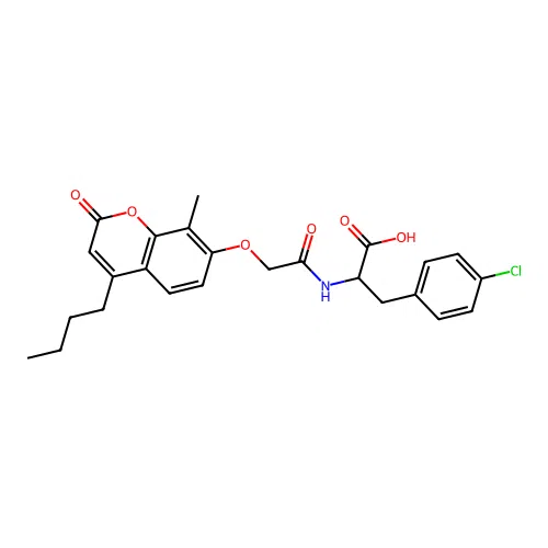 2-(2-((4-butyl-8-methyl-2-oxo-2H-chromen-7-yl)oxy)acetamido)-3-(4-chlorophenyl)propanoic acid structure