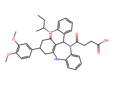 4-{11-[2-(butan-2-yloxy)phenyl]-3-(3,4-dimethoxyphenyl)-1-hydroxy-2,3,4,11-tetrahydro-10H-dibenzo[b,e][1,4]diazepin-10-yl}-4-oxobutanoic acid structure