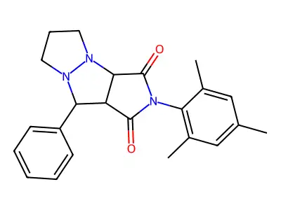 2-mesityl-9-phenylhexahydro-1H-pyrazolo[1,2-a]pyrrolo[3,4-c]pyrazole-1,3(2H)-dione structure