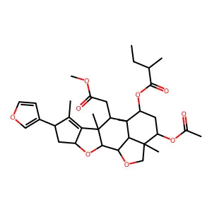 2H,3H-Cyclopenta(d')naphtho(1,8-bc:2,3-b')difuran-6-acetic acid, 3-(acetyloxy)-8-(3-furanyl)-2a,4,5,5a,6,6a,8,9,9a,10a,10b,10c-dodecahydro-2a,5a,6a,7-tetramethyl-5-(2-methyl-1-oxobutoxy)-, methyl ester,(2aR-(2aalpha,3beta,5beta(R*),5aalpha,6alpha,6aalpha,8beta,9abeta,10aalpha,10balpha,10cbeta))- structure