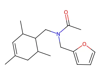 N-(furan-2-ylmethyl)-N-[(2,4,6-trimethylcyclohex-3-en-1-yl)methyl]acetamide structure