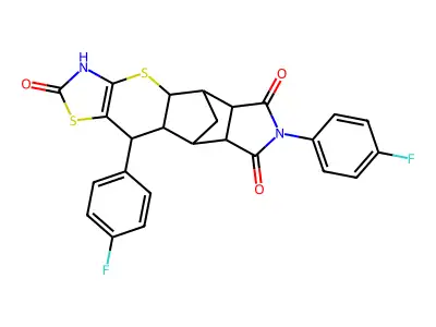 9,14-bis(4-fluorophenyl)-3,7-dithia-5,14-diazapentacyclo[9.5.1.0^{2,10}.0^{4,8}.0^{12,16}]heptadec-4(8)-ene-6,13,15-trione structure