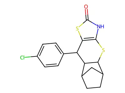 9-(4-chlorophenyl)-3,4a,5,6,7,8,8a,9-octahydro-2H-5,8-methanothiochromeno[2,3-d]thiazol-2-one structure