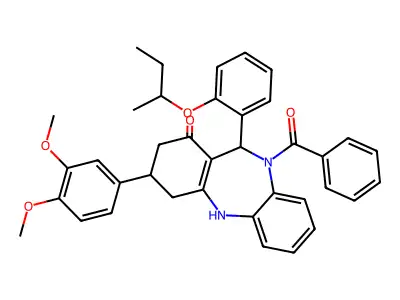 5-benzoyl-9-(3,4-dimethoxyphenyl)-6-(2-sec-butoxyphenyl)-8,9,10,11-tetrahydro-6H-benzo[b][1,4]benzodiazepin-7-one structure