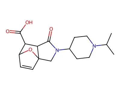 1-oxo-2-[1-(propan-2-yl)piperidin-4-yl]-1,2,3,6,7,7a-hexahydro-3a,6-epoxyisoindole-7-carboxylic acid structure