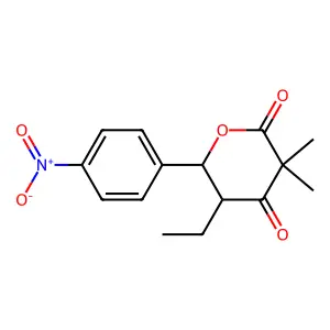(5S,6R)-5-ethyl-3,3-dimethyl-6-(4-nitrophenyl)dihydro-2H-pyran-2,4(3H)-dione structure