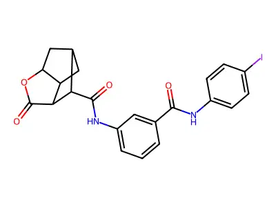 N-(3-((4-iodophenyl)carbamoyl)phenyl)-2-oxohexahydro-2H-3,5-methanocyclopenta[b]furan-7-carboxamide structure