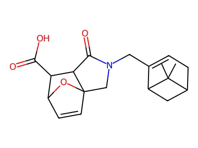 2-[(6,6-dimethylbicyclo[3.1.1]hept-2-en-2-yl)methyl]-1-oxo-1,2,3,6,7,7a-hexahydro-3a,6-epoxyisoindole-7-carboxylic acid structure