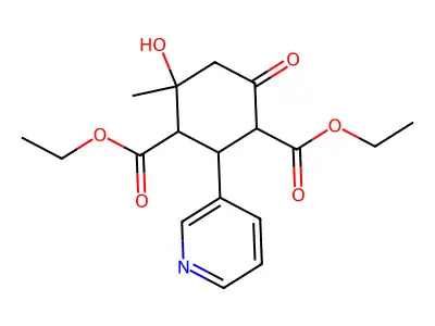 Diethyl 4-hydroxy-4-methyl-6-oxo-2-(pyridin-3-yl)cyclohexane-1,3-dicarboxylate structure