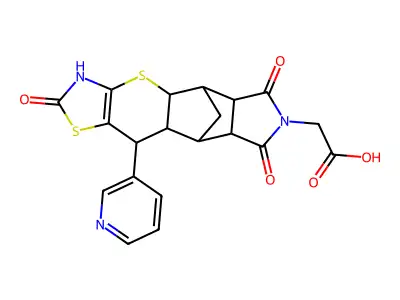 2-((4aR,5R,5aR,8aR,9S)-2,6,8-trioxo-10-(pyridin-3-yl)-2,3,4a,5,5a,6,8a,9,9a,10-decahydro-5,9-methanothiazolo[5',4':5,6]thiopyrano[2,3-f]isoindol-7(8H)-yl)acetic acid structure
