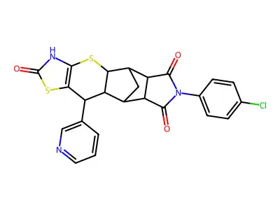 (4aR,5R,5aR,8aR,9S)-7-(4-chlorophenyl)-10-(pyridin-3-yl)-5,5a,8a,9,9a,10-hexahydro-5,9-methanothiazolo[5',4':5,6]thiopyrano[2,3-f]isoindole-2,6,8(3H,4aH,7H)-trione structure