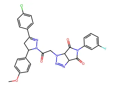 1-{2-[3-(4-chlorophenyl)-5-(4-methoxyphenyl)-4,5-dihydro-1H-pyrazol-1-yl]-2-oxoethyl}-5-(3-fluorophenyl)-3a,6a-dihydropyrrolo[3,4-d][1,2,3]triazole-4,6(1H,5H)-dione structure