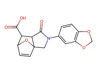 2-(1,3-benzodioxol-5-yl)-1-oxo-1,2,3,6,7,7a-hexahydro-3a,6-epoxyisoindole-7-carboxylic acid structure