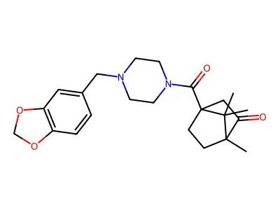 4-{[4-(1,3-benzodioxol-5-ylmethyl)piperazin-1-yl]carbonyl}-1,7,7-trimethylbicyclo[2.2.1]heptan-2-one structure