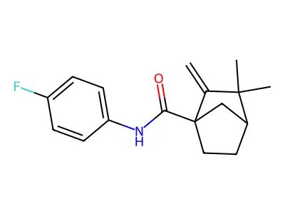 N-(4-fluorophenyl)-3,3-dimethyl-2-methylidenebicyclo[2.2.1]heptane-1-carboxamide structure