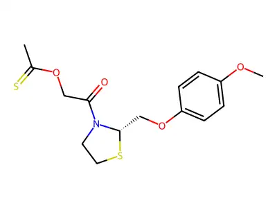S-(2-(2-((4-Methoxyphenoxy)methyl)-3-thiazolidinyl)-2-oxoethyl) ethanethioate structure