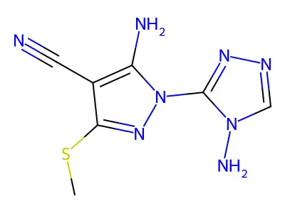 5-amino-1-(4-amino-4H-1,2,4-triazol-3-yl)-3-(methylthio)-1H-pyrazole-4-carbonitrile structure