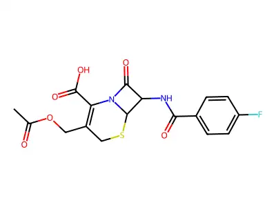 3-(acetyloxymethyl)-7-[(4-fluorobenzoyl)amino]-8-oxo-5-thia-1-azabicyclo[4.2.0]oct-2-ene-2-carboxylic acid structure