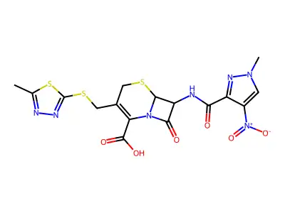 7-{[(1-methyl-4-nitro-1H-pyrazol-3-yl)carbonyl]amino}-3-{[(5-methyl-1,3,4-thiadiazol-2-yl)sulfanyl]methyl}-8-oxo-5-thia-1-azabicyclo[4.2.0]oct-2-ene-2-carboxylic acid structure