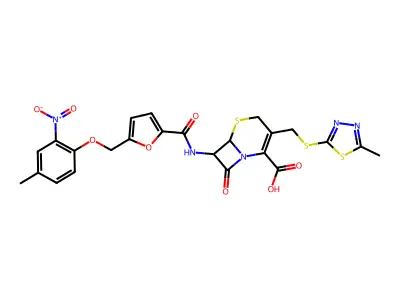 3-(((5-methyl-1,3,4-thiadiazol-2-yl)thio)methyl)-7-(5-((4-methyl-2-nitrophenoxy)methyl)furan-2-carboxamido)-8-oxo-5-thia-1-azabicyclo[4.2.0]oct-2-ene-2-carboxylic acid structure