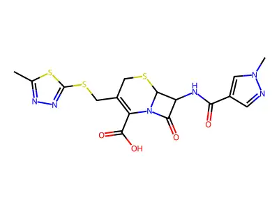 7-{[(1-methyl-1H-pyrazol-4-yl)carbonyl]amino}-3-{[(5-methyl-1,3,4-thiadiazol-2-yl)sulfanyl]methyl}-8-oxo-5-thia-1-azabicyclo[4.2.0]oct-2-ene-2-carboxylic acid structure