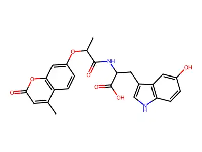 5-hydroxy-N-{2-[(4-methyl-2-oxo-2H-chromen-7-yl)oxy]propanoyl}tryptophan structure
